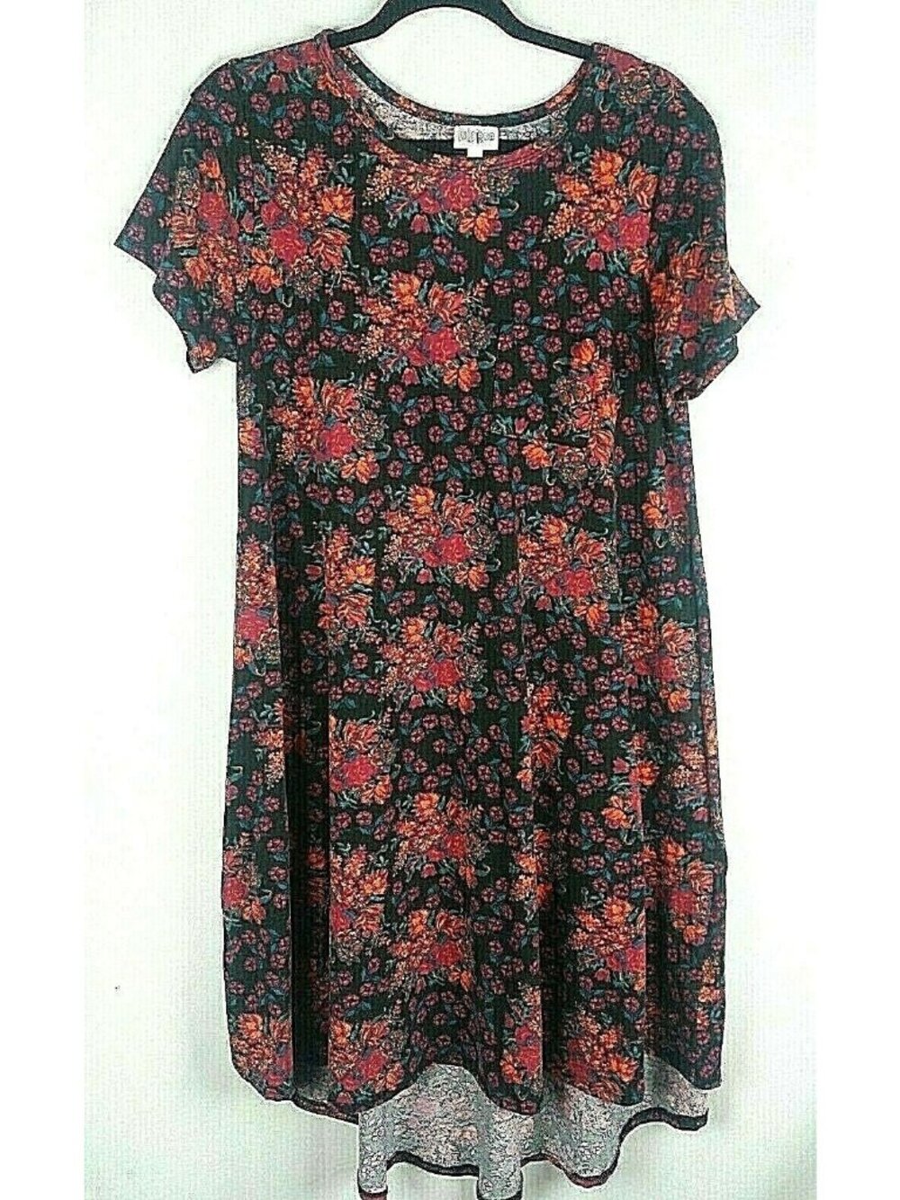 Lularoe Simply Comfortable Dress Flower Clusters Black Stretchy Hi Lo - Picture 3 of 7